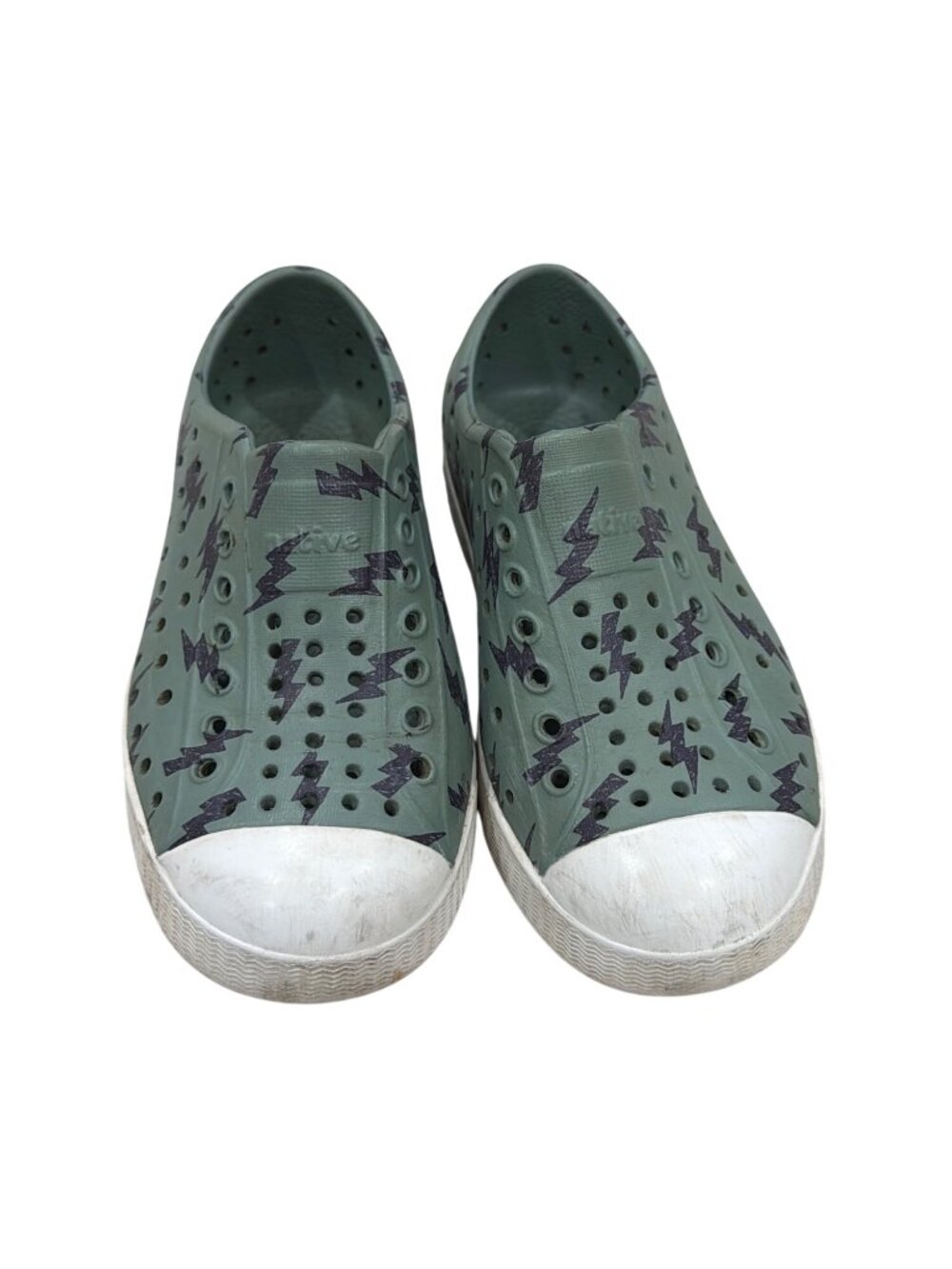 Native Kids Jefferson Shoes Green Lightning Print Kids Size 10 Slip-On Rubber